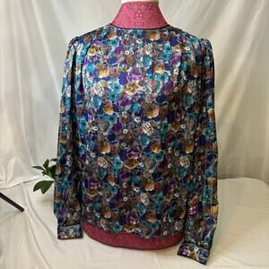 Vintage 1980s Nicola Blouse Delicate Glam with Shoulder Pads Size 10/M